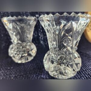 Pair Of Crystal Bud Vases/Toothpick Holder